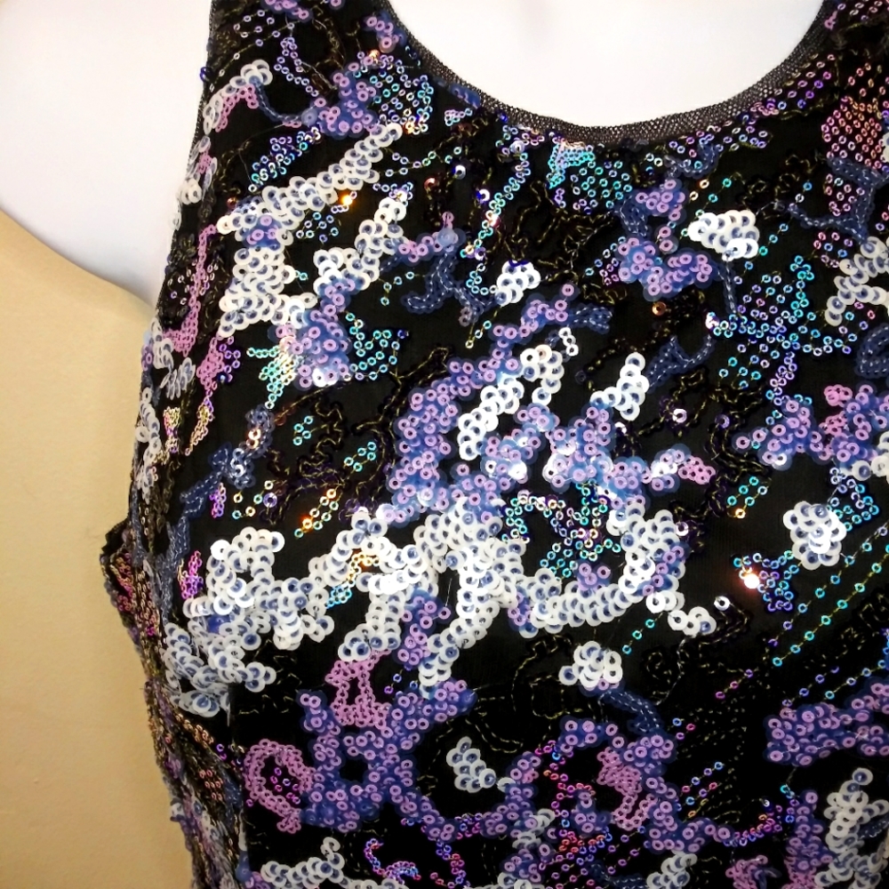Aidan By Aidan Mattox Halter Neck Style Blue/Multi Sequin Covered Cocktail Dress - Picture 4 of 14